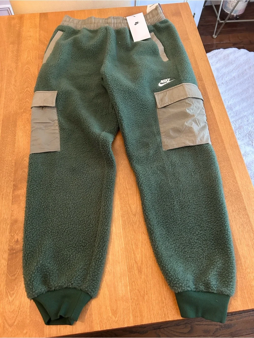 Nike Kids Forest Green Sherpa Cargo Joggers with Tan Accents